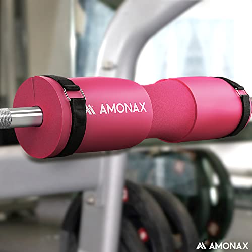 Amonax almohadilla barra gimnasio protector, Cuello y Hombros Almohadilla para Sentadillas y Empuje de Cadera, para ejercicios en casa y en el gimnasio, entrenamiento de fuerza y pesas (Rosa)