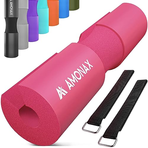 Amonax almohadilla barra gimnasio protector, Cuello y Hombros Almohadilla para Sentadillas y Empuje de Cadera, para ejercicios en casa y en el gimnasio, entrenamiento de fuerza y pesas (Rosa)