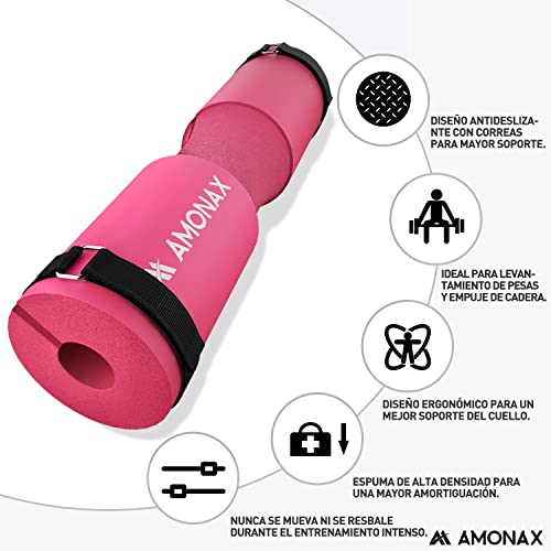 Amonax almohadilla barra gimnasio protector, Cuello y Hombros Almohadilla para Sentadillas y Empuje de Cadera, para ejercicios en casa y en el gimnasio, entrenamiento de fuerza y pesas (Rosa)