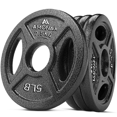 Amonax discos pesas, 2,5kg, 5kg, 10kg discos mancuernas para barras olimpicos 50mm, discos de pesas metálicas para levantamiento y empuje de cadera, placas de hierro fundido para gimnasio en casa