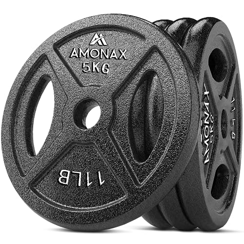 Amonax discos pesas, 2,5kg, 5kg, 10kg discos mancuernas para barras olimpicos 50mm, discos de pesas metálicas para levantamiento y empuje de cadera, placas de hierro fundido para gimnasio en casa