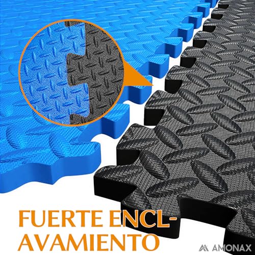 Amonax Fitness Puzzle para Suelos de Gimnasio (18 Piezas, Azul)