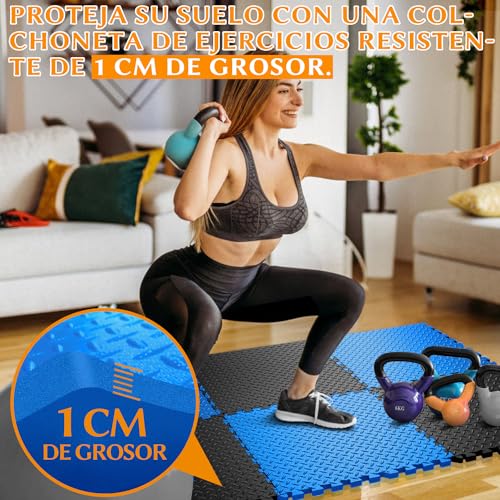 Amonax Fitness Puzzle para Suelos de Gimnasio (18 Piezas, Azul)