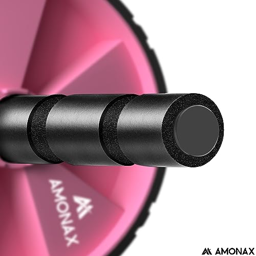 Amonax - Rodillo de rueda para abdominales con alfombrilla grande para ejercitar abdominales, doble rueda con modos de entrenamiento de fuerza dual en el gimnasio en casa (Rosa)