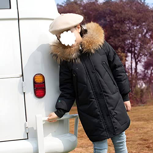 amropi Abrigo para Niña Invierno Chaqueta con Pelo Capucha Plumas Caliente Ropa Negro,7-8 años