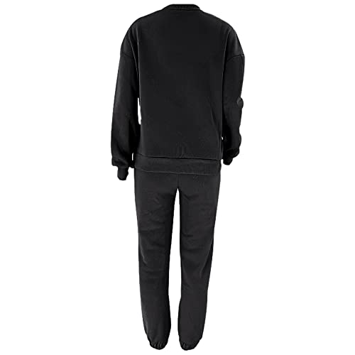 amropi Chándal de Mujer Sudadera Pullover de Lana y Pantalones Conjunto de Ropa L,Negro