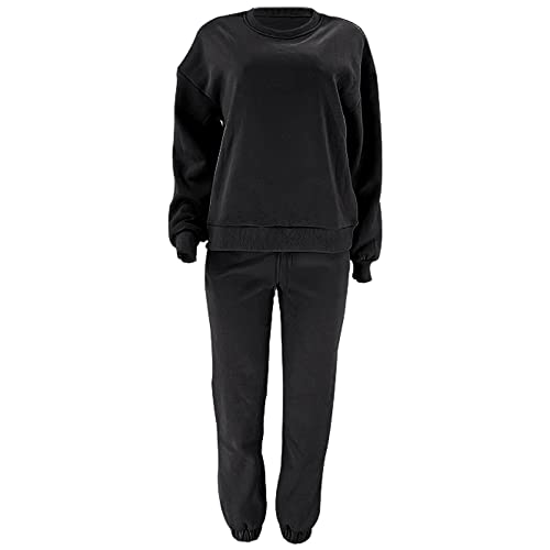 amropi Chándal de Mujer Sudadera Pullover de Lana y Pantalones Conjunto de Ropa L,Negro