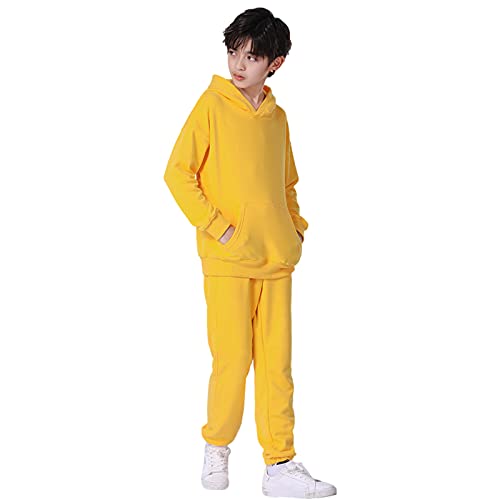 amropi Chándal Niños 2 Piezas Cálido Sudadera con Capucha y Pantalones Jogging Conjunto Ropa Amarillo, 7-8 años