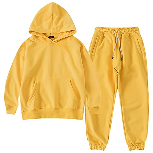 amropi Chándal Niños 2 Piezas Cálido Sudadera con Capucha y Pantalones Jogging Conjunto Ropa Amarillo, 7-8 años