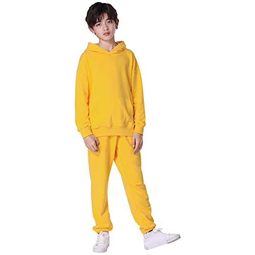 amropi Chándal Niños 2 Piezas Cálido Sudadera con Capucha y Pantalones Jogging Conjunto Ropa Amarillo, 7-8 años