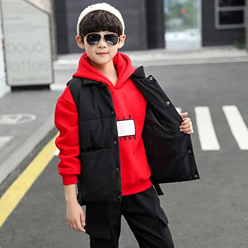 amropi Chándal Niños 3 Piezas Sudadera con Capucha y Cálido Chaleco y Pantalones Jogging Conjunto Ropa Rojo Negro, 7-8 años