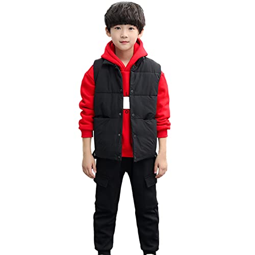 amropi Chándal Niños 3 Piezas Sudadera con Capucha y Cálido Chaleco y Pantalones Jogging Conjunto Ropa Rojo Negro, 7-8 años