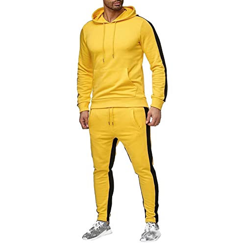 amropi Conjunto de Chandal Jogging para Hombre Sudaderas con Capucha y Pantalones 2 Piezas XL,Amarillo