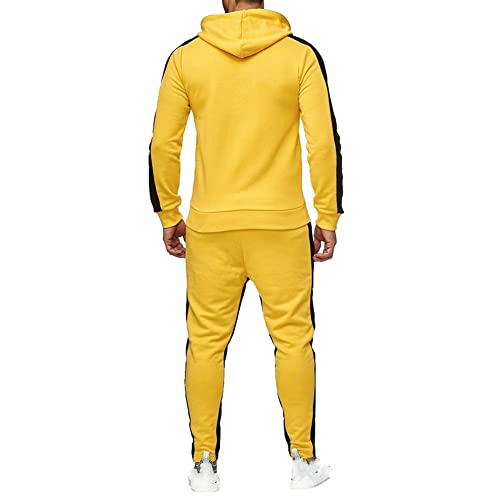 amropi Conjunto de Chandal Jogging para Hombre Sudaderas con Capucha y Pantalones 2 Piezas XL,Amarillo