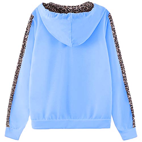 amropi Mujer Leopardo Conjunto de Ropa Chandal con Capucha Tops y Pantalones Deportivos Señoras 2 Piezas Set S,Azul