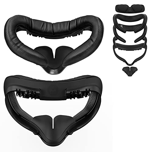 AMVR VR Facial Vent Soporte de Interfaz Suave y luz antifugas Funda de Espuma de Cuero PU Almohadilla de Repuesto Accesorios de Comodidad Personalizados Juego de 7 Piezas para Quest 2 (Negro)