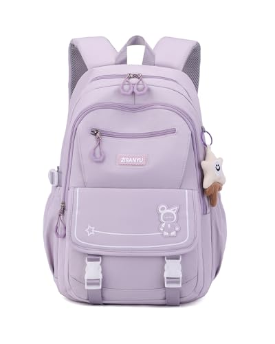 Amythe Mochilas Escolares para Niñas Adolescentes, Mochila Chicas Informal Grande Impermeable Bolsas Escolare Con Bonito Colgante para Niñas de 10 12 14 16 años, Apto para Carro, Morado