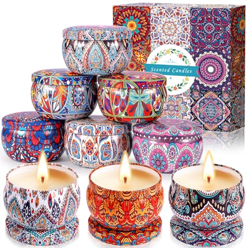 Amzeeniu Velas perfumadas Juego de regalo,9 Piezas Velas Aromaticas Vela de Viaje Aromaterapia Cera de Soja Natural Vela Velas Decorativas para Boda Cumpleaños Día de San Valentín Yoga Baño Dormitorio