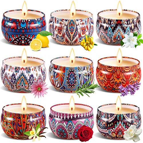 Amzeeniu Velas perfumadas Juego de regalo,9 Piezas Velas Aromaticas Vela de Viaje Aromaterapia Cera de Soja Natural Vela Velas Decorativas para Boda Cumpleaños Día de San Valentín Yoga Baño Dormitorio