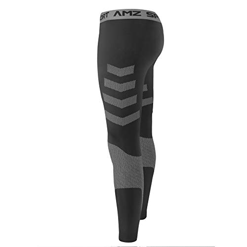 AMZSPORT Mallas de Compresión para Hombre Pantalones Deportivos Frescos y Secos Medias de Entrenamiento Físico, Negro L