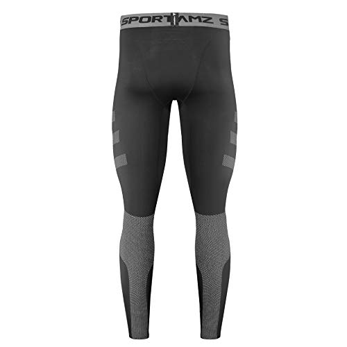 AMZSPORT Mallas de Compresión para Hombre Pantalones Deportivos Frescos y Secos Medias de Entrenamiento Físico, Negro L