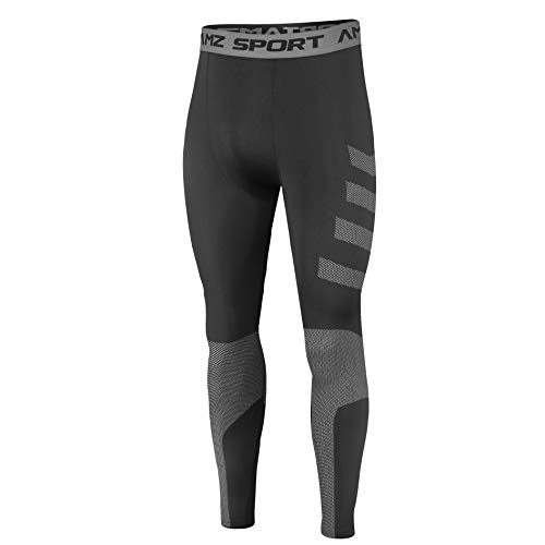 AMZSPORT Mallas de Compresión para Hombre Pantalones Deportivos Frescos y Secos Medias de Entrenamiento Físico, Negro L