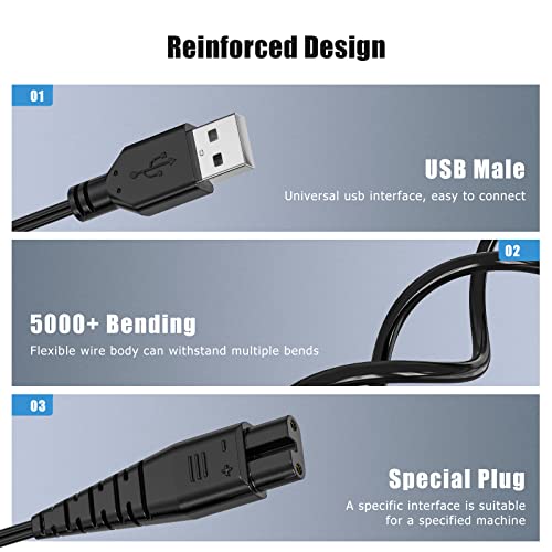 Ancable Cable de carga USB con cepillo pequeño, cable de repuesto compatible con Hatteker RFC 690, 692, 588, 598, 696, 9598, 7568, cortapelos (1 cable de carga+cepillo)