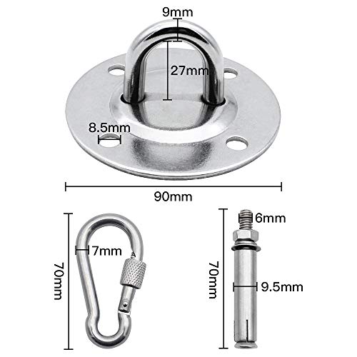 Anclaje para Pared Carga Maxima 500kg 2 Piezas Gancho de Techo para Sillón Colgante con Tornillos Pesados para Bolsas de Boxeo Hamacas Sacos de Arena Yoga Aéreo Gimnasios