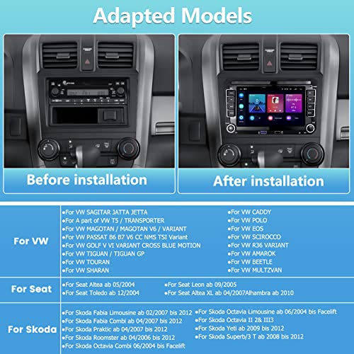 Android 13 Radio de Coche Carplay para VW Golf 5 Skoda Polo Passat Jetta con GPS WiFi HiFi, 7" Inalámbrica Android Auto Radio Coche Pantalla táctil Bluetooth 2 DIN con FM/RDS USB +Cámara Trasera