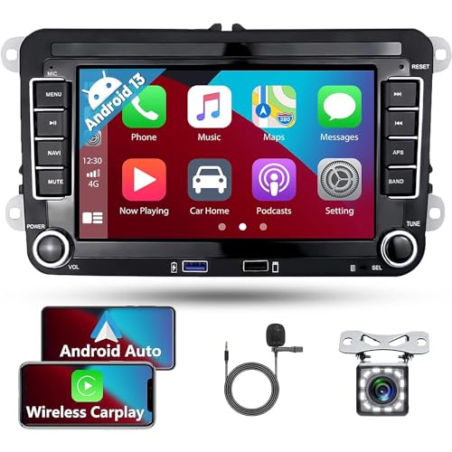 Android 13 Radio de Coche Carplay para VW Golf 5 Skoda Polo Passat Jetta con GPS WiFi HiFi, 7" Inalámbrica Android Auto Radio Coche Pantalla táctil Bluetooth 2 DIN con FM/RDS USB +Cámara Trasera