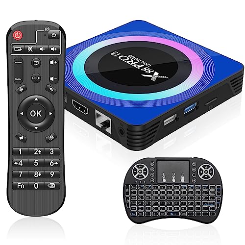 Android 13.0 TV Box, Android Box 4GB RAM 64GB ROM Quad-Core con Mini Teclado Inalámbrico, 2.4/5.0GHz Wi-Fi de Doble Banda BT 5.0 10/100M Ethernet HDMI 8K Android TV Box