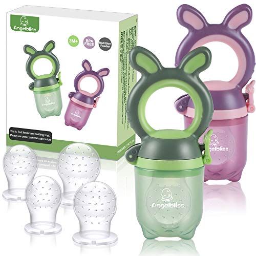 ANGELBLISS Alimentador Antiahogo Bebe, Chupete Fruta Bebe, Alimentador Bebe (2 Piezas), con Pacifiers de 3 Tamaños Diferentes, Sin BPA