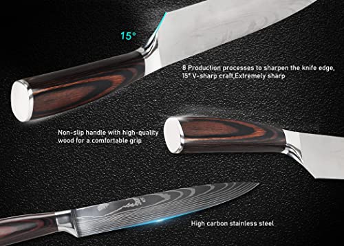 Anhichef Set de Cuchillos de Cocina, Cuchillos de Cocina Damasco Profesionales 20cm + Cuchillo Santoku Japones 18cm, Acero Inoxidable Alemán de Alto Carbono