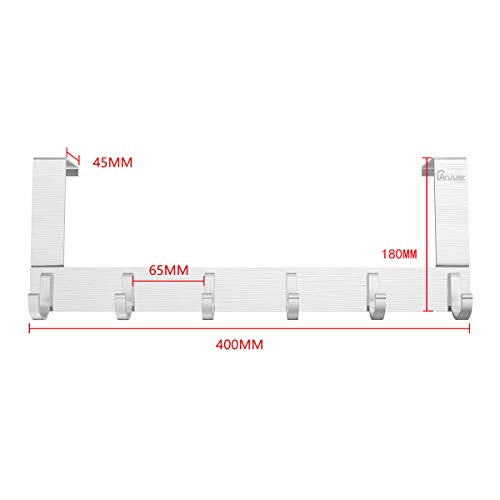 Anjuer Perchero para puerta Colgadores de puerta Aluminio Percha de Baño Gancho de Baño para los dormitorios baños armarios gabinete - 6 ganchos