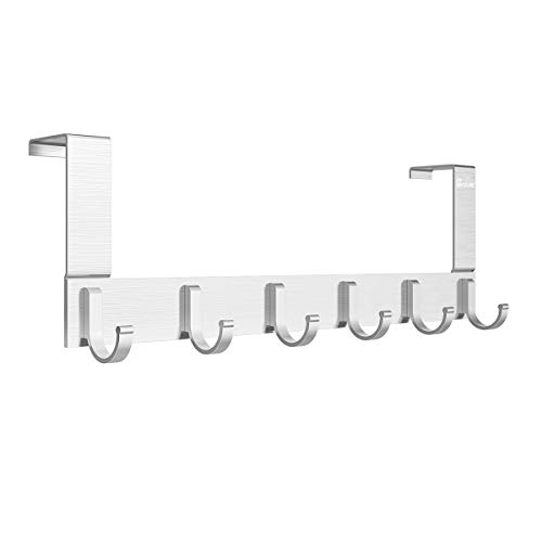 Anjuer Perchero para puerta Colgadores de puerta Aluminio Percha de Baño Gancho de Baño para los dormitorios baños armarios gabinete - 6 ganchos