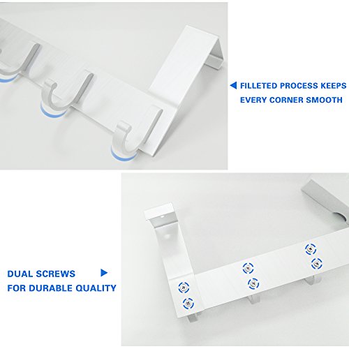 Anjuer Perchero para puerta Colgadores de puerta Aluminio Percha de Baño Gancho de Baño para los dormitorios baños armarios gabinete - 6 ganchos