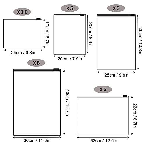 Annhao 30 Piezas Bolsas de Almacenamiento de Viaje, Reutilizable Bolsa de Transparente Esmeriladas Plástico Organizador de Viaje con Cierre Ziplock para Ropa, Bragas, Zapatos, Cosméticos (5 Tamaños)