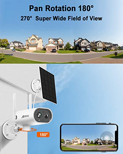 ANRAN 2K Cámara de Vigilancia WiFi Exterior con Batería Recargable y Panel Solar, Solar Camara IP con 180° Pan, Visión Nocturna Colorida, Detección de Movimiento PIR, Audio Bidireccional, S02 Blanco