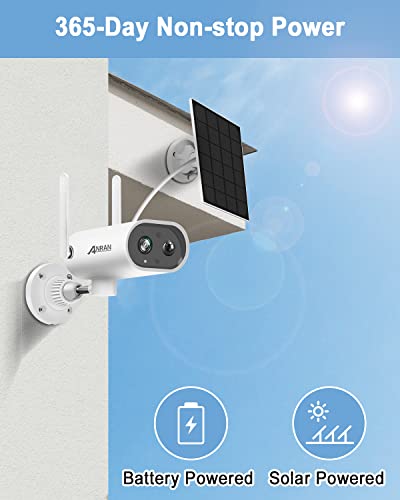 ANRAN 2K Cámara de Vigilancia WiFi Exterior con Batería Recargable y Panel Solar, Solar Camara IP con 180° Pan, Visión Nocturna Colorida, Detección de Movimiento PIR, Audio Bidireccional, S02 Blanco