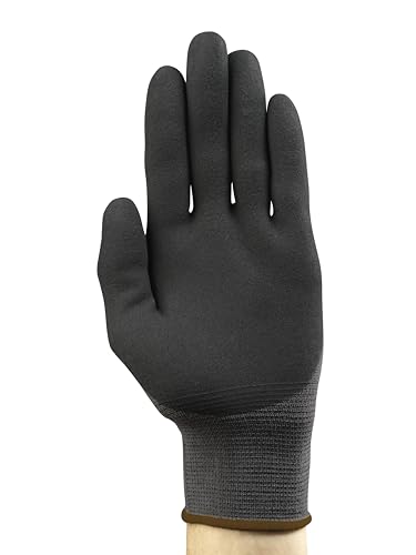 Ansell HyFlex 11-840 Guantes de Trabajo Profesionales, Revestimiento de Nitrilo Antideslizante y Transpirable, Protección Mecánica Multiusos, Seguridad Industrial, Negro, Talla M (1 Par)