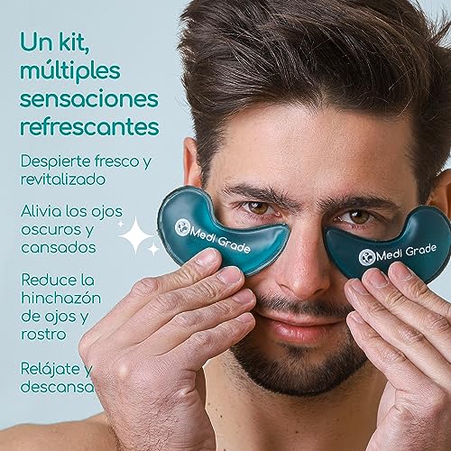 Antifaz de Gel Frío y Mascara para Ojos – Tecnología de Gel Facial de Medi Grade – Set para Cuidado Mujer y Hombre, Mascara de Frio para Cara Ojos y Anti Ojeras