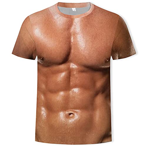 ANUFER Hombres Novedad Impresión Digital 3D Musculoso Camiseta Manga Corta Tops Blusa tee Músculo del Café Estilo C SD5A033 2XL