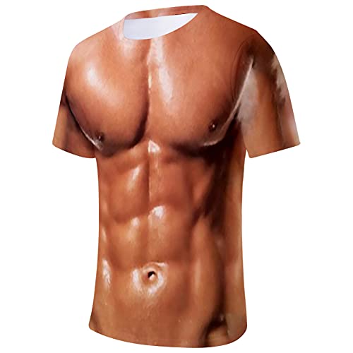 ANUFER Hombres Novedad Impresión Digital 3D Musculoso Camiseta Manga Corta Tops Blusa tee Músculo del Café Estilo C SD5A033 2XL