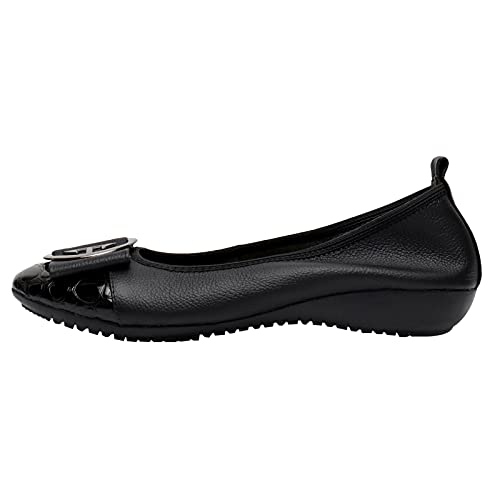 ANUFER Mujer Suave Tacón de Cuña Baja Ponerse Bailarina Zapatos para Caminar Negro SN020622 EU42