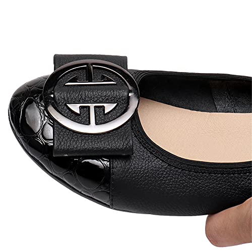 ANUFER Mujer Suave Tacón de Cuña Baja Ponerse Bailarina Zapatos para Caminar Negro SN020622 EU42