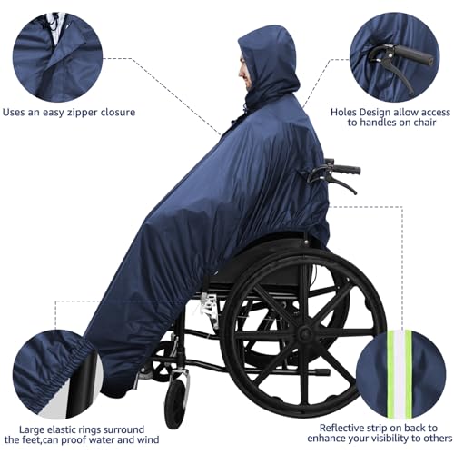 Anyoo Funda Impermeable para Poncho para Silla de Ruedas, Poncho Ligero para Lluvia, Capa Protectora con elásticos Que Proporciona protección Seca para sillas de Ruedas, Azul Oscuro, Talla única