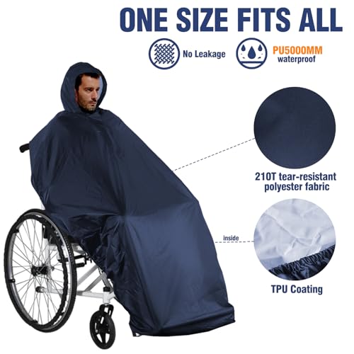 Anyoo Funda Impermeable para Poncho para Silla de Ruedas, Poncho Ligero para Lluvia, Capa Protectora con elásticos Que Proporciona protección Seca para sillas de Ruedas, Azul Oscuro, Talla única