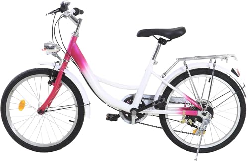 AOAPUMM Bicicleta infantil de 20 pulgadas, 6 velocidades, para niños y niñas, color rosa + blanco