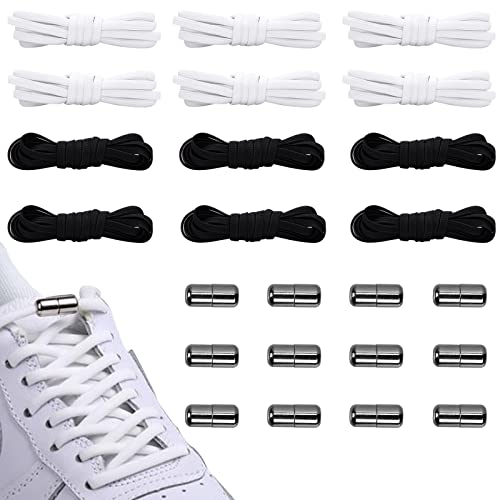 AOKITO 6 Pares Cordones Elásticos, Cordones Elásticos Sin Nudo, Cordones de Goma con Hebilla Metal, Cordones Universales Ajustables, para Zapatillas de Deporte, Zapatos Deportivos, Niños y Adultos