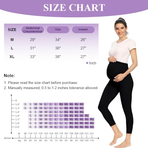 Aomig Leggins Premama Embarazada, 2pcs Pantalon Premama Elasticos Suave, Cintura Alta Leggins Embarazada Mujer Ajustable, Ropa Premama Embarazada Afelpado y Cálido, Ideal para Hogar, Yoga, Deporte, XL